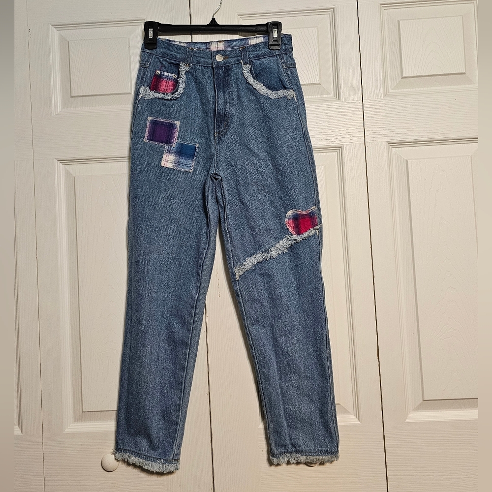 Vintage 90s Who Says? Plaid Patchwork High Rise Jeans - Size 12 - Western Boho